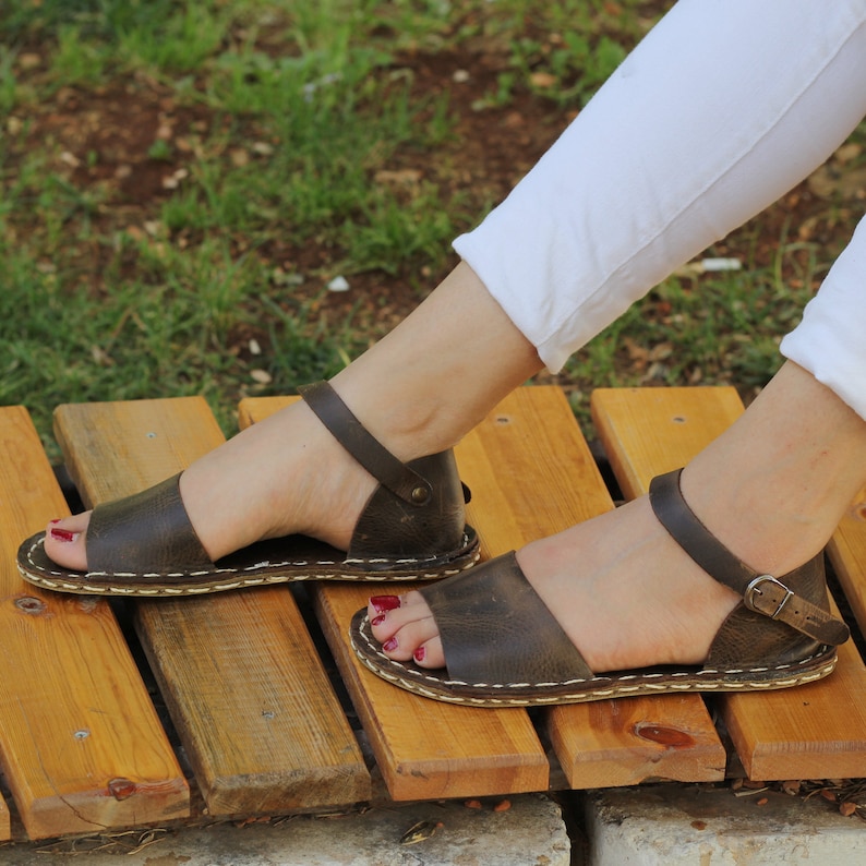Barefoot Huarache Leather handmade sandals women open toe Crazy Classic Brown image 5