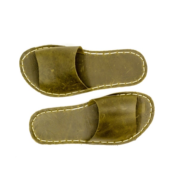 Men’s Tape Slipper Sandals – Barefoot - Handmade – All Genuine Leather – Green