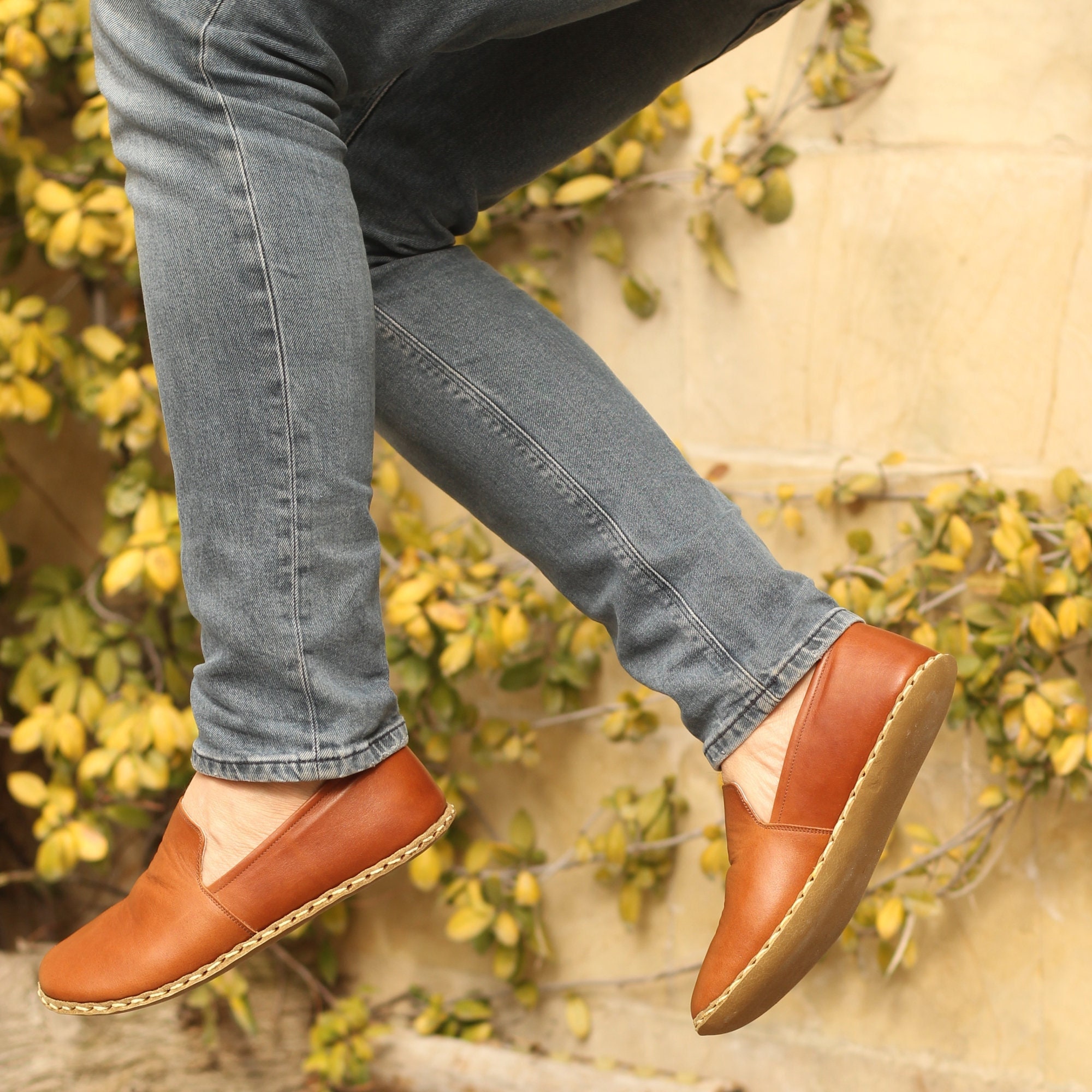 Brown Leather Barefoot Slip-On for Men - Zero Drop, Wide Toe Box