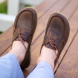 Earthing Shoes, Grounding Shoe, Barefoot Men Leather Shoes, Earthing Copper, Handmade Brown Leather Shoes Crazy Classic Brown image 6