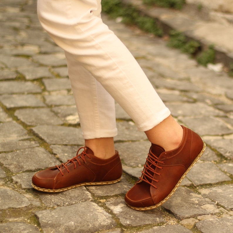 Grounding Shoe Woman, Brown Sneakers Women Tie Sneakers Barefoot Sneakers Crazy New Brown image 7