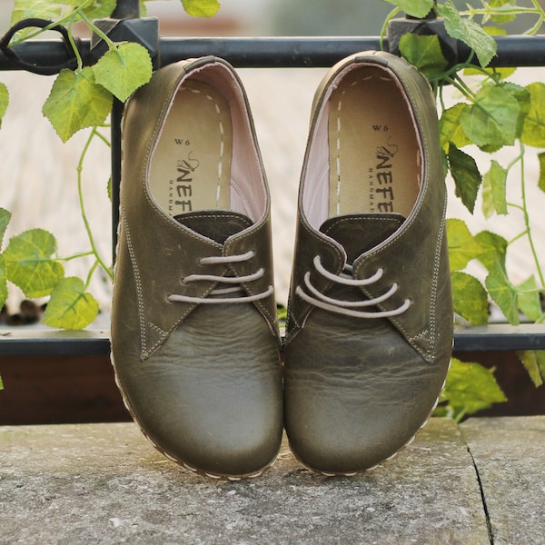 Earth Shoe | Grounding Shoe Copper | Earthing Shoes Men | Barefoot Shoes Men | Oxford Military Green