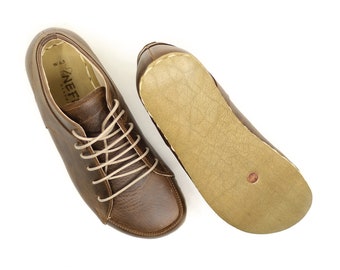 Sneakers met veters, aardingsschoen | Earthing Naturel lederen sneaker heren, koperen klinknagel Barefoot Converse Crazy Classic Brown