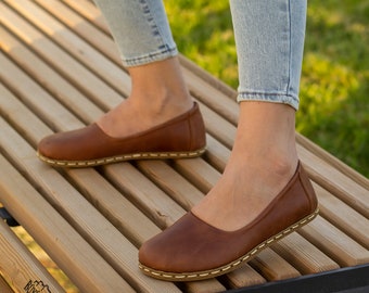 Earth Shoe | Barefoot Shoes Women | Grounding Shoes Women Earthing | Brown Leather Shoes Women | Genuin Leather Shoes |  Crazy New Brown