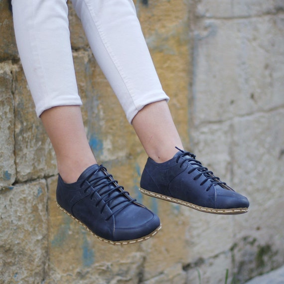 Womens navy leather sneakers sales