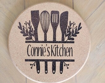 Personalized Cork Trivet: Laser Engraved Monogram Hot Pad