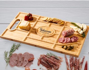 Large Personalized Charcuterie Board with Handle, Rustic Meat and Cheese Tray, Custom Charcuterie Plank