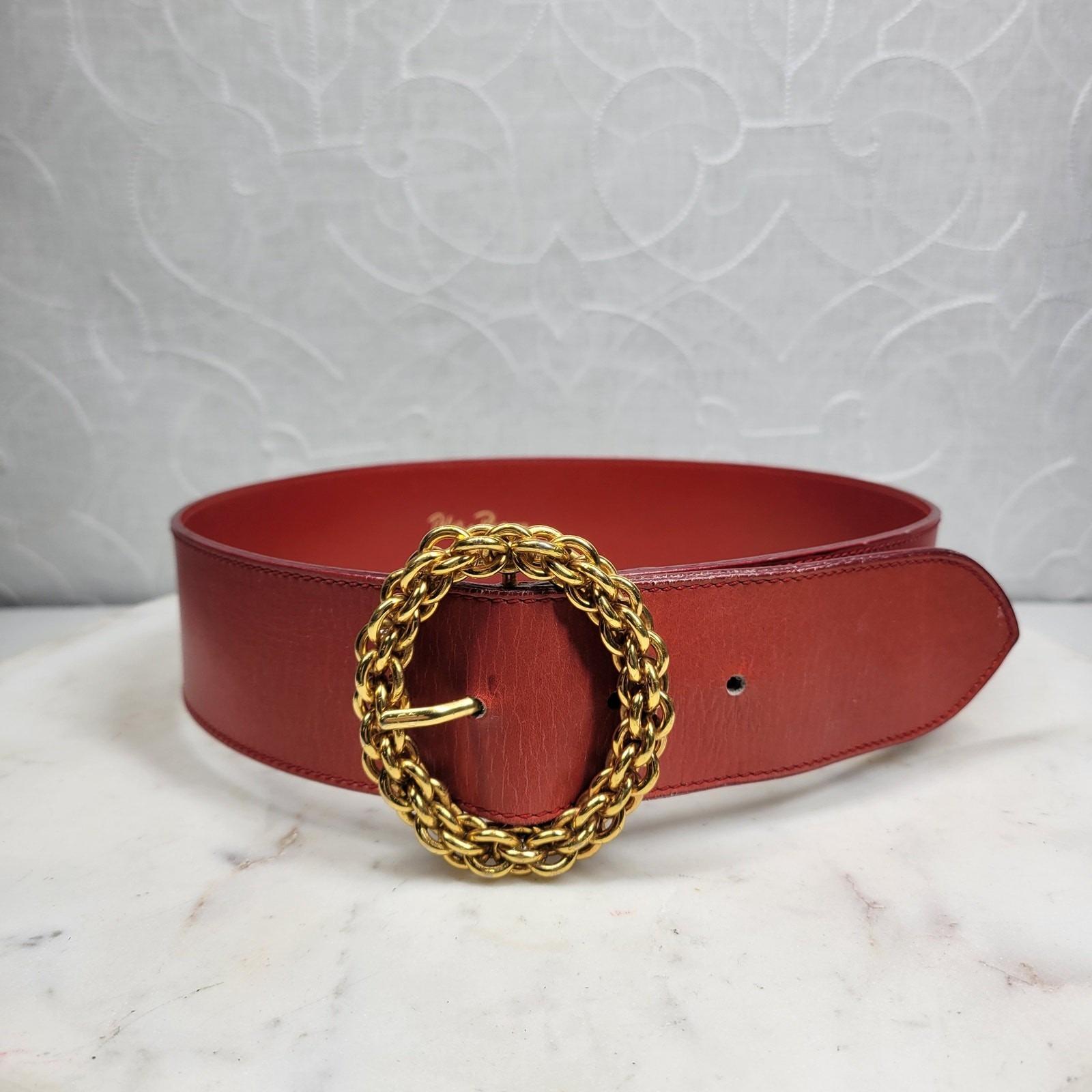 Paloma Picasso Red Leather Belt with Gold Buckle Gold X Adjustable Size Small 80s Paloma Picasso Leather Belt - Lucky Vintage main image 4
