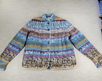 Diane Gilman Silk Quilted Jacket Med Multicolor Buttoms Paisley Art to Wear 90's