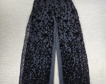 Ronni Nicole Velvet Burnout Wide Leg Pants M Black Sheer Holiday Party Vintage