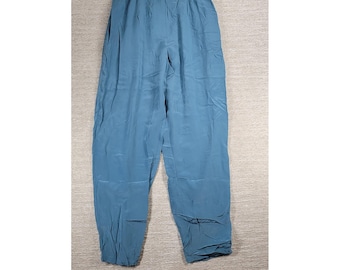 Diane Gilman Silk Balloon Pants Med Blue Tapered Art to Wear Lagenlook Vintage