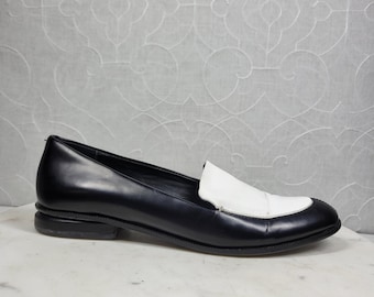 VTG Kenneth Cole Hudson Loafers 7 Black White Two Tone Leather Slip On Flats