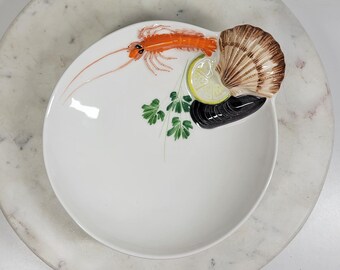 Sur La Table Seafood Relief 8" Bowl White 3D Serving Dish Italy Coastal Vintage