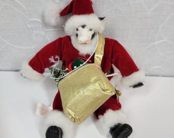 Vintage 1993 GANZ Santa Cows Cowtown Plush Figure 8" Red White Holiday Animals