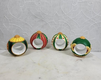 Ceramic Holiday Napkin Rings Christmas Ornament Deadstock Vintage Set of 4 NEW