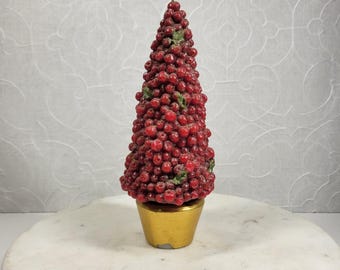 Red Berry Christmas Tree Candle Holiday Decor Centerpiece Vintage