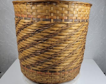 Antique Handwoven Cane Wicker Basket 16" Large Rustic Farmhouse Storage Decor