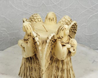 Peggy Francis 3 Angel Music Trio Candle Ivory Christmas Holiday Decor Vintage