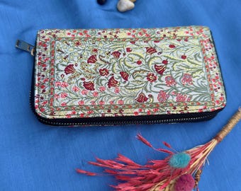 Portafoglio con cerniera, portafoglio boho realizzato con motivi di tappeti, portafoglio da donna fatto a mano, portafoglio da donna, portafoglio hippie, portafoglio in stile boho