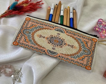 Borsette boho con motivo a tappeto turco, portafoglio orientale con cerniera, pratiche trousse per il trucco, regalo per San Valentino o per amiche.