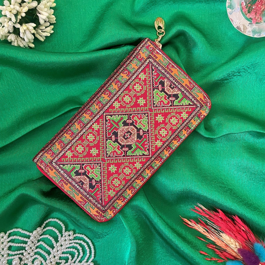Zip Around Wallet, Boho Wallet Made With Carpet Patterns, Women's