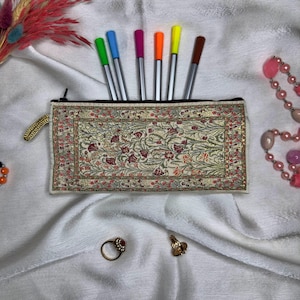 Astuccio portapenne in tessuto fatto a mano, astuccio portapenne in tessuto con stampa floreale, borsa multiuso, borsa per cosmetici, borsa per il trucco, borsa portaoggetti portatile.