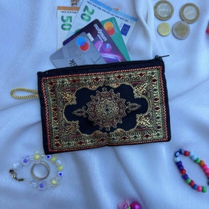 Monedero bohemio para mujer, monedero con cremallera, carteras turcas, monedero vegano pequeño, monedero kilim, día de San Valentín, monedero con cremallera, cartera boho pequeña