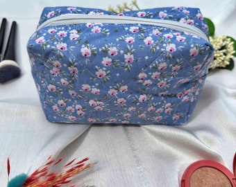 Borsa per il trucco personalizzata in cotone floreale: organizer per cosmetici fatto a mano