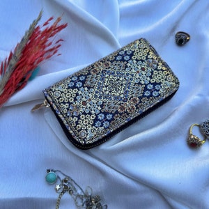 Cartera pequeña para mujer, cartera boho hecha con motivos de alfombras, cartera hippie, cartera boho, cartera para mujer, cartera hecha a mano para mujer