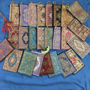 25 PCS. Slim Zipper Turkish coin purse, Small bag organizer, Turkish woven fabric, Small carpet bag, Ethnic bag, Handmade coin pouch