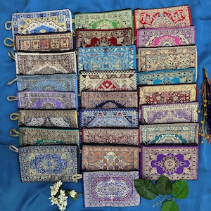 25 PCS. Slim Zipper Turkish coin purse, Small bag organizer, Turkish woven fabric, Small carpet bag, Ethnic bag, Handmade coin pouch