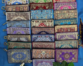 Portamonete in tessuto turco intrecciato, borsa etnica in tappeto, fatto a mano