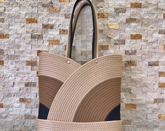 Borsa da spiaggia in paglia fatta a mano: grande borsa tote boho