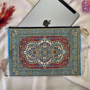 Handmade Turkish Carpet Tablet Case: Boho Zipper Pouch