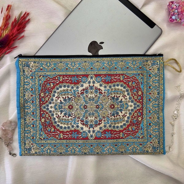 Handmade Turkish Carpet Tablet Case: Boho Zipper Pouch