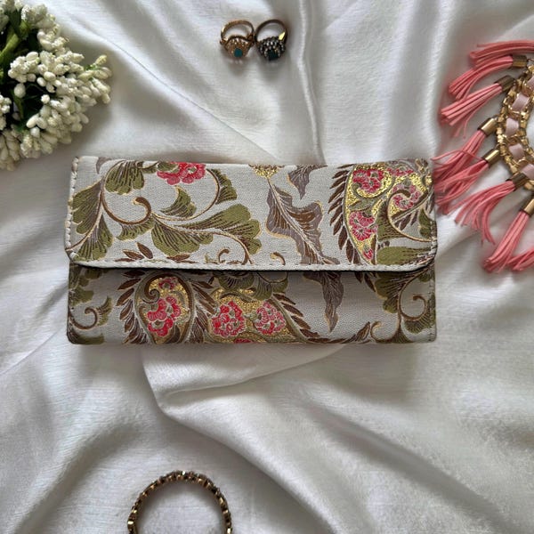 Brocade Boho Wallet, Turkish Motif, Vegan Leather