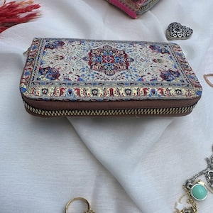 Cartera pequeña para mujer, cartera boho hecha con motivos de alfombras, cartera hippie, cartera boho, cartera para mujer, cartera hecha a mano para mujer