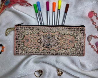 Borsa per il trucco in tessuto, astuccio per matite, portamonete, organizer cosmetico vintage, pochette in velluto con cerniera, pochette da viaggio, beauty case