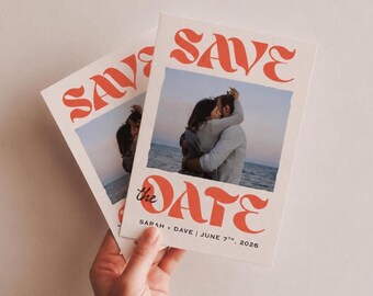 DIGITAL Cute Venue Save the Date Card, E-Invite Aesthetic Wedding Save the Dates, Custom Photo Couple Template