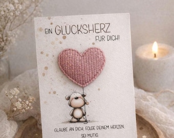 Kleines Glücksherz to go. Glückskarte. Als kleines Geschenk/Mitbringsel/Prüfung Taschenherz