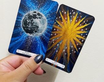 Pocket tarot deck, tarot, tarot deck, celestial, unique tarot deck, gold edges, gilded, indie tarot deck, divination, ethereal