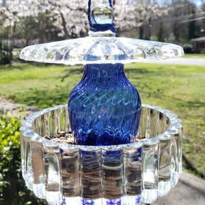 Hanging Vintage Cobalt Blue Glass Bird Feeder.  Birds love it sparkling in the sun.  Cottagecore & ShabbyChic Yard Decor.   Great Gift