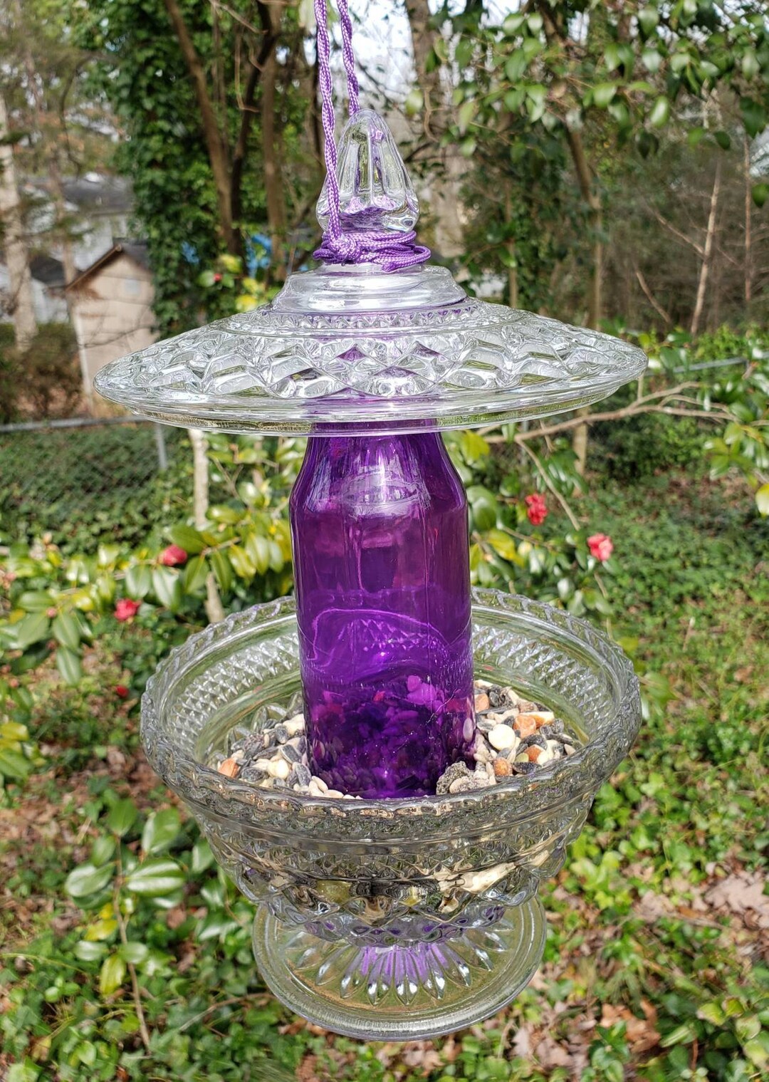 Hanging Vintage Purple Glass Bird Feeder. Birds Love It Etsy