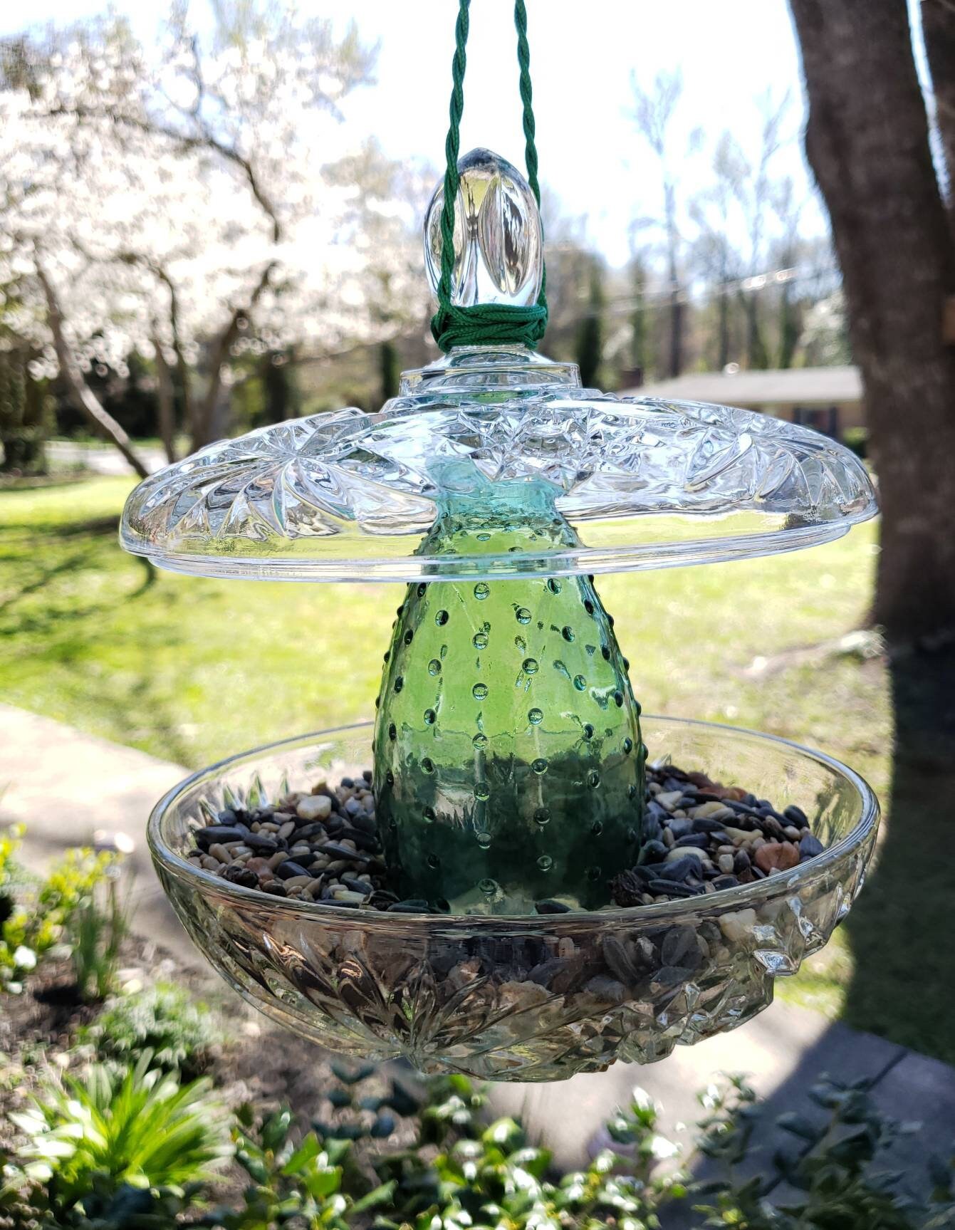 Hanging Vintage Green Glass Bird Feeder. Birds Love It Etsy