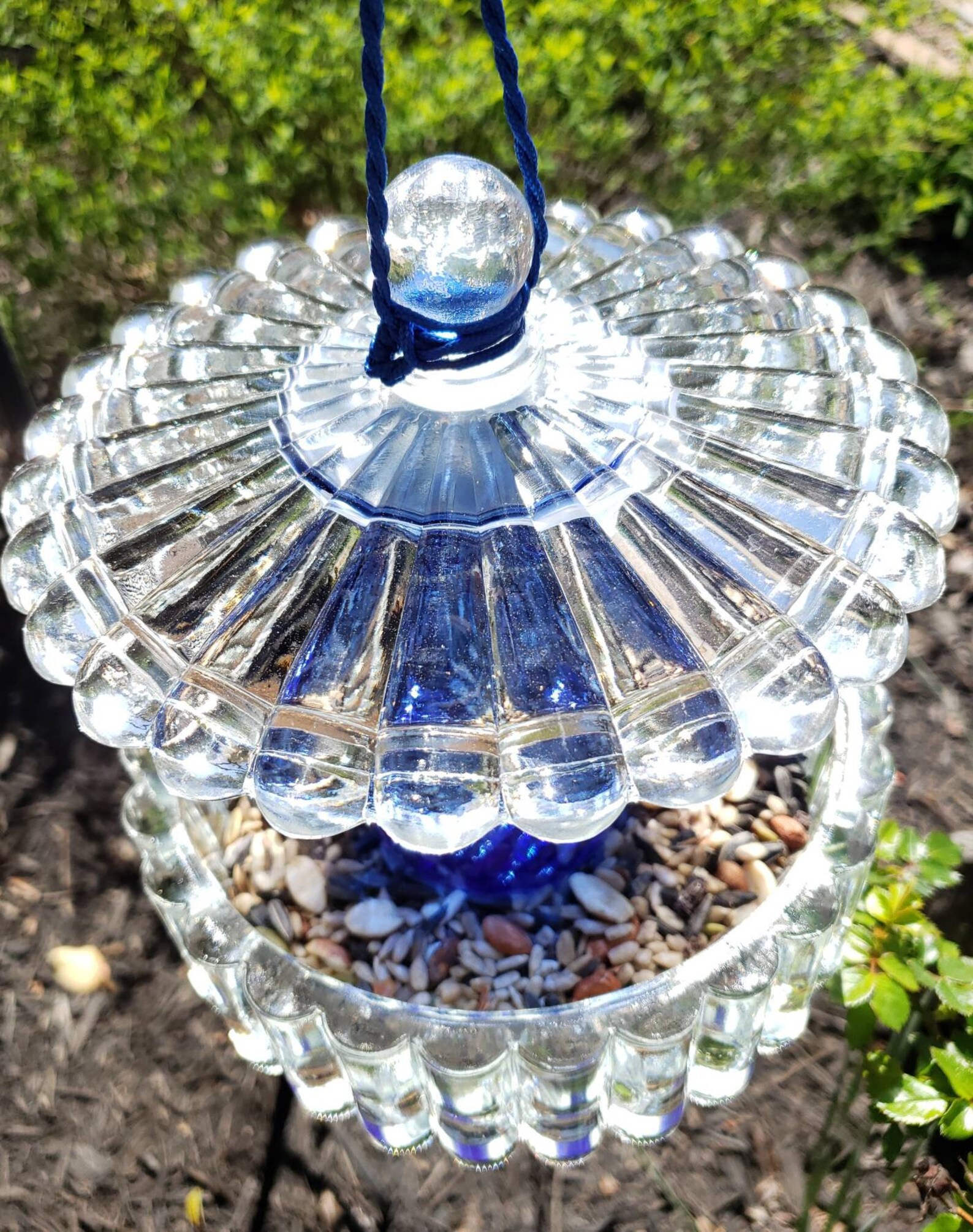 Hanging Vintage Cobalt Blue Glass Bird Feeder. Birds Love It - Etsy