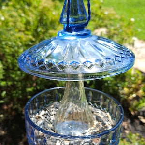 RARE Hanging Vintage Blue Glass Bird Feeder.  Birds love it sparkling in the sun.  Cottagecore & ShabbyChic Yard Decor.   Great Gift