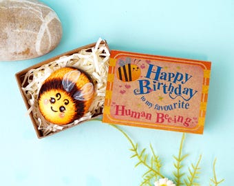 Bumble Bee Pocket Hug Hand Painted Pebble, Birthday Gift for Partner who loves Bumblebees