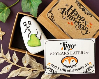 Second anniversary gift with Painted Rock Ghost Pocket Hug & I Still Do Anniversary Card