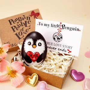 Regalo personalizado de piedra de pingüino para novia, Una verdadera historia de amor que nunca termina, regalo romántico para ella, Regalo de piedra de pingüino para el día de San Valentín