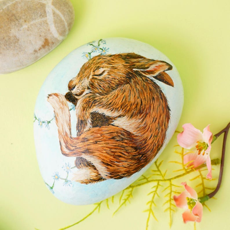 Painted Rock Paperweight With Baby Rabbit Illustration, Personalised ...